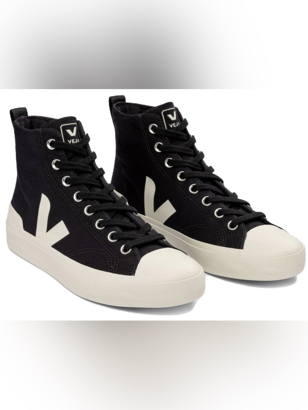 Veja Black High-Top Canvas Sneakers with Cream Accents size 7